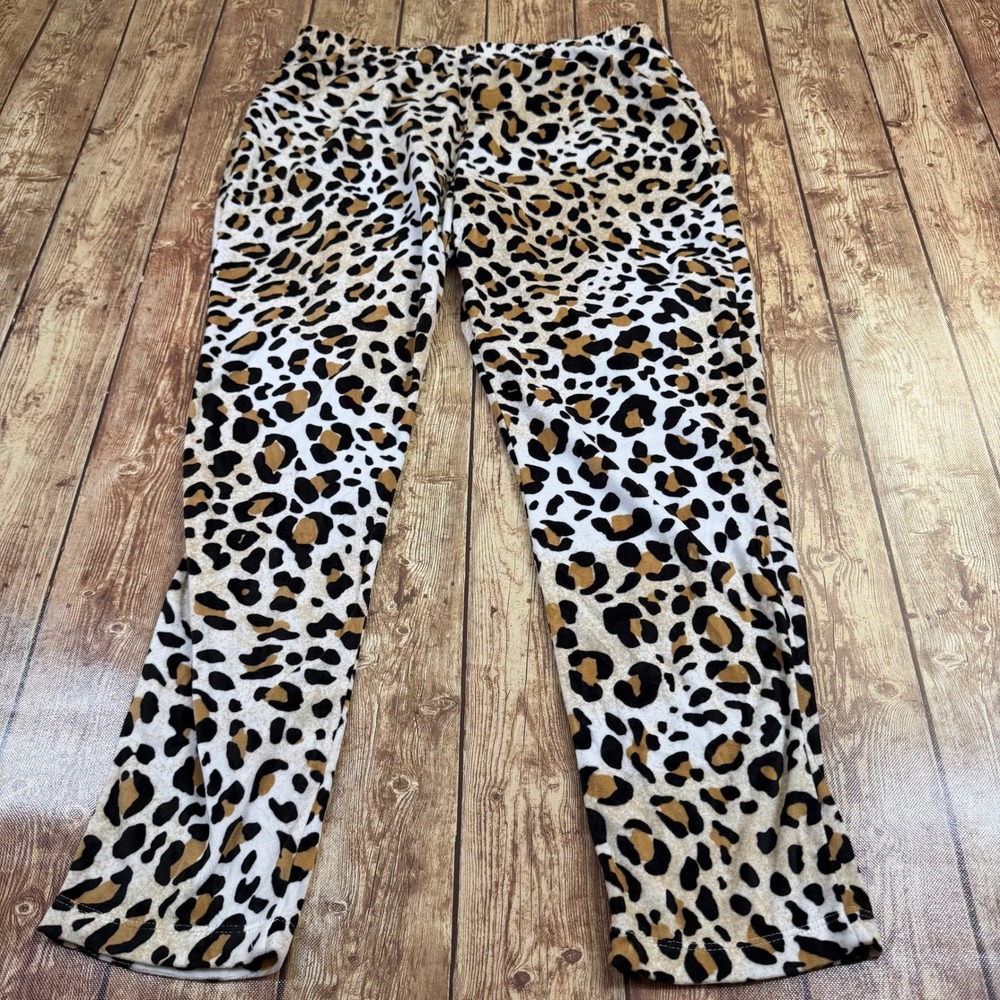 Joyspun Animal Print Pajama Pants Womens Medium White Leopard Lounge